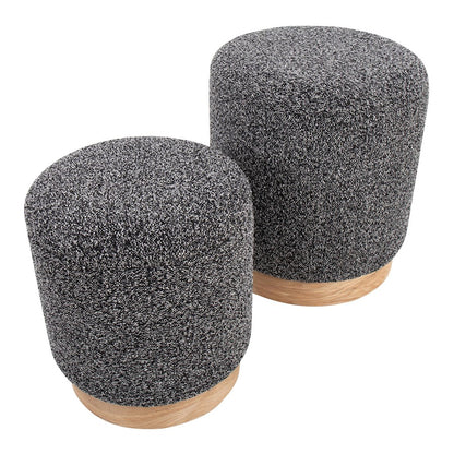 LumiSource Marla Nesting Ottoman Set | Natural Wood and Black Fabric | Living Room & Bedroom Accent Seating | Model OT2-MARLATERRYNABK