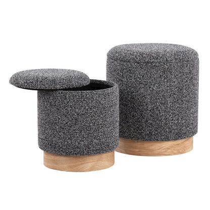 LumiSource Marla Nesting Ottoman Set | Natural Wood and Black Fabric | Living Room & Bedroom Accent Seating | Model OT2-MARLATERRYNABK