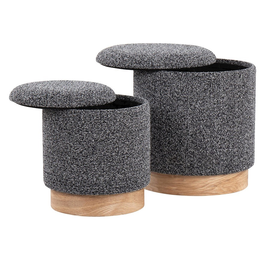 LumiSource Marla Nesting Ottoman Set | Natural Wood and Black Fabric | Living Room & Bedroom Accent Seating | Model OT2-MARLATERRYNABK
