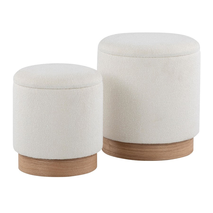 LumiSource Marla Nesting Ottoman Set | Natural Wood & Cream Terry Cloth | Living Room & Bedroom Seating | Model OT2-MARLATERRYNACR