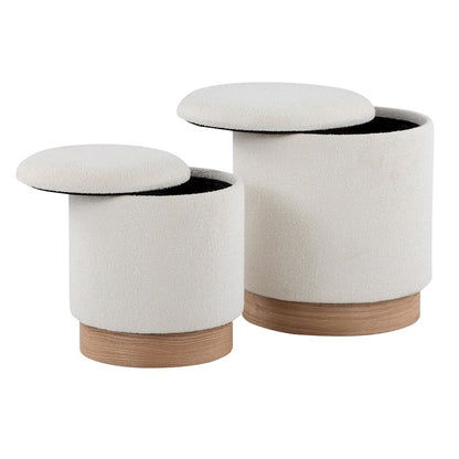 LumiSource Marla Nesting Ottoman Set | Natural Wood & Cream Terry Cloth | Living Room & Bedroom Seating | Model OT2-MARLATERRYNACR