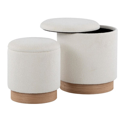 LumiSource Marla Nesting Ottoman Set | Natural Wood & Cream Terry Cloth | Living Room & Bedroom Seating | Model OT2-MARLATERRYNACR