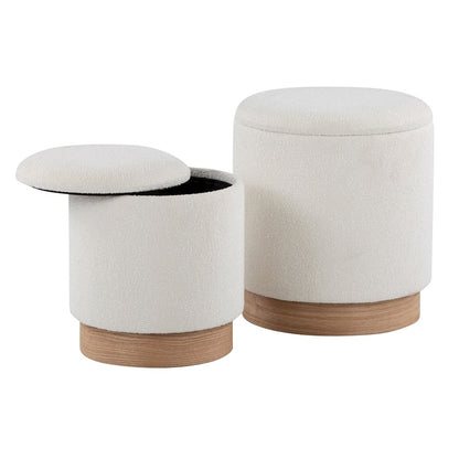 LumiSource Marla Nesting Ottoman Set | Natural Wood & Cream Terry Cloth | Living Room & Bedroom Seating | Model OT2-MARLATERRYNACR