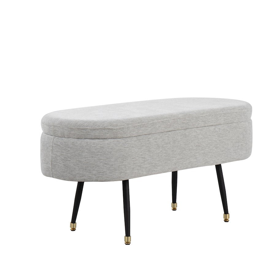 LumiSource Harvey Storage Bench | Black Metal, Light Grey Fabric, Gold Accent | Entryway & Bedroom Seating with Storage | Model OTSTOR-HARVEYBKLGY