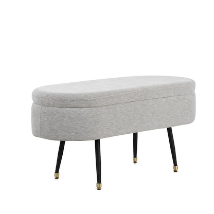 LumiSource Harvey Storage Bench | Black Metal, Light Grey Fabric, Gold Accent | Entryway & Bedroom Seating with Storage | Model OTSTOR-HARVEYBKLGY