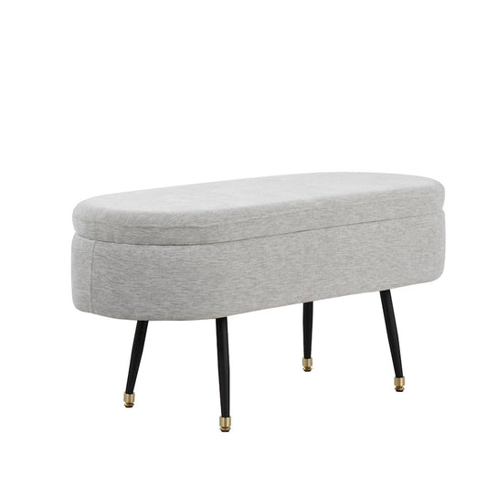 LumiSource Harvey Storage Bench | Black Metal, Light Grey Fabric, Gold Accent | Entryway & Bedroom Seating with Storage | Model OTSTOR-HARVEYBKLGY