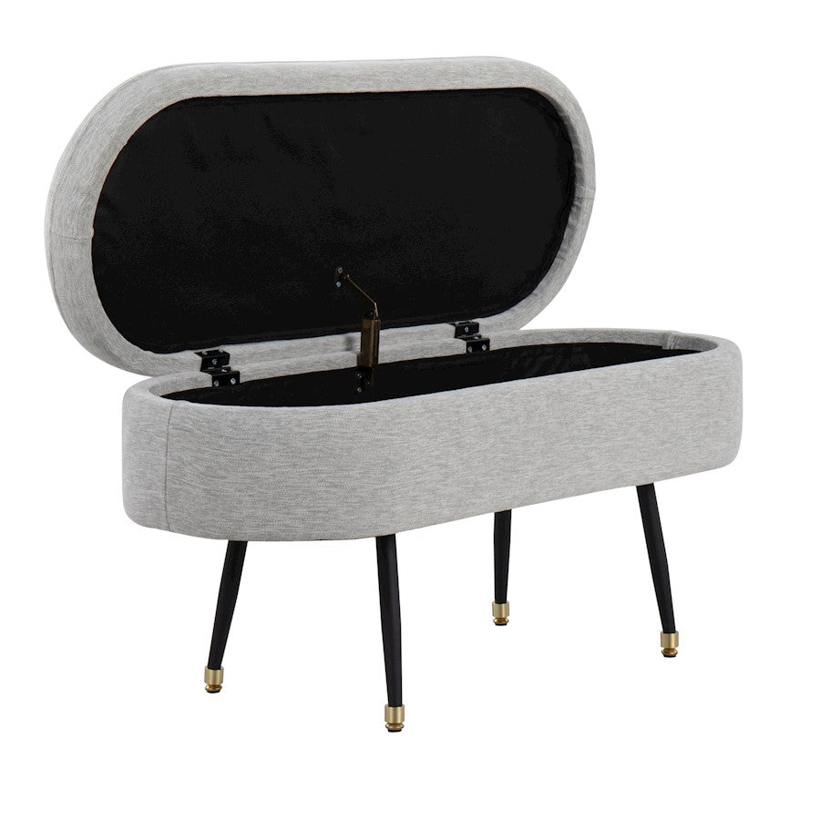 LumiSource Harvey Storage Bench | Black Metal, Light Grey Fabric, Gold Accent | Entryway & Bedroom Seating with Storage | Model OTSTOR-HARVEYBKLGY