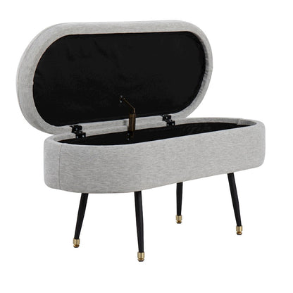 LumiSource Harvey Storage Bench | Black Metal, Light Grey Fabric, Gold Accent | Entryway & Bedroom Seating with Storage | Model OTSTOR-HARVEYBKLGY
