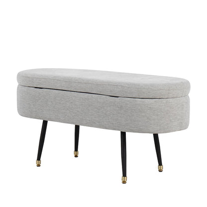LumiSource Harvey Storage Bench | Black Metal, Light Grey Fabric, Gold Accent | Entryway & Bedroom Seating with Storage | Model OTSTOR-HARVEYBKLGY