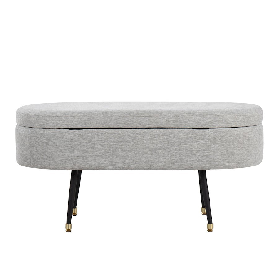 LumiSource Harvey Storage Bench | Black Metal, Light Grey Fabric, Gold Accent | Entryway & Bedroom Seating with Storage | Model OTSTOR-HARVEYBKLGY