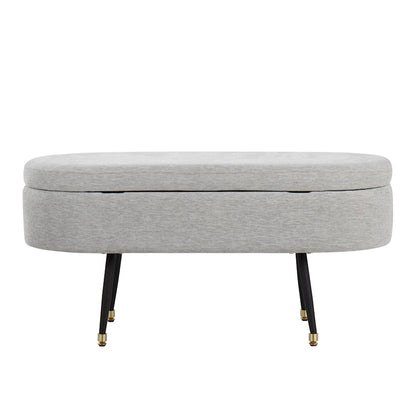 LumiSource Harvey Storage Bench | Black Metal, Light Grey Fabric, Gold Accent | Entryway & Bedroom Seating with Storage | Model OTSTOR-HARVEYBKLGY