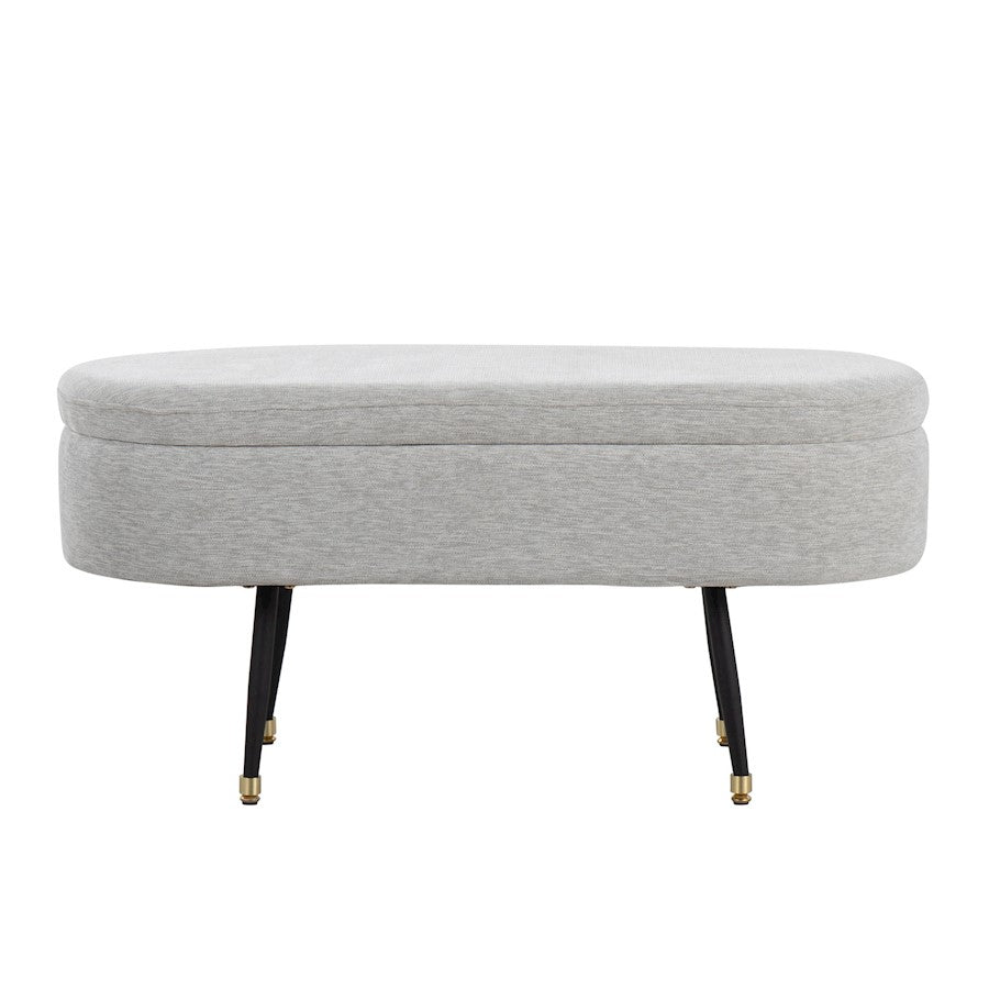 LumiSource Harvey Storage Bench | Black Metal, Light Grey Fabric, Gold Accent | Entryway & Bedroom Seating with Storage | Model OTSTOR-HARVEYBKLGY