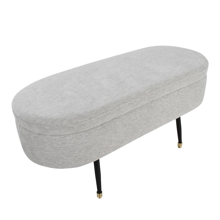 LumiSource Harvey Storage Bench | Black Metal, Light Grey Fabric, Gold Accent | Entryway & Bedroom Seating with Storage | Model OTSTOR-HARVEYBKLGY