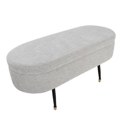 LumiSource Harvey Storage Bench | Black Metal, Light Grey Fabric, Gold Accent | Entryway & Bedroom Seating with Storage | Model OTSTOR-HARVEYBKLGY