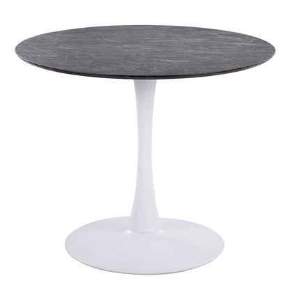 LumiSource Pebble Mod Table | White Metal & Black Marble Veneer | Dining Table for Four | 36.25 x 36.25 x 29.75 in | Model T30-PEBMODWBK