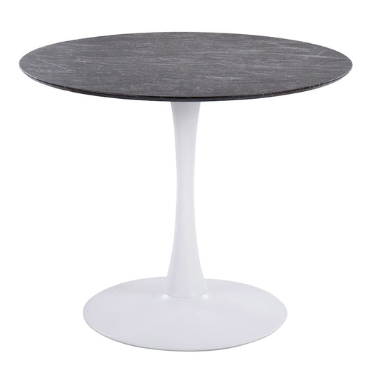 LumiSource Pebble Mod Table | White Metal & Black Marble Veneer | Dining Table for Four | 36.25 x 36.25 x 29.75 in | Model T30-PEBMODWBK