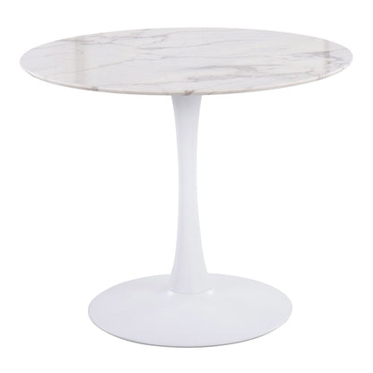 LumiSource Pebble Mod Table 36in Round | White Metal and Marble Veneer | Dining & Kitchen Table | 36 x 36 x 30 in | Model T30-PEBMODWW