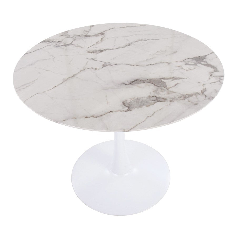 LumiSource Pebble Mod Table 36in Round | White Metal and Marble Veneer | Dining & Kitchen Table | 36 x 36 x 30 in | Model T30-PEBMODWW