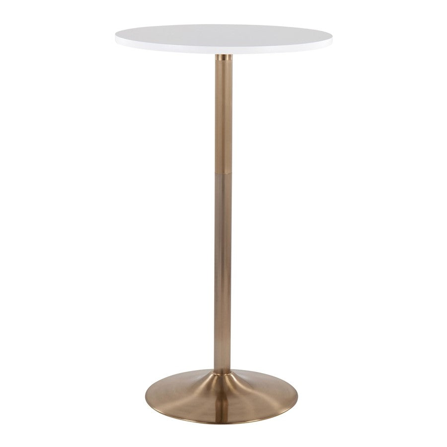 LumiSource Pebble Adjustable Table | Gold Metal & White MDF | Dining or Bar Height | 23.75 x 23.75 x 30/42 in | Model T3042-PEBAUW