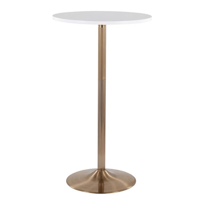 LumiSource Pebble Adjustable Table | Gold Metal & White MDF | Dining or Bar Height | 23.75 x 23.75 x 30/42 in | Model T3042-PEBAUW