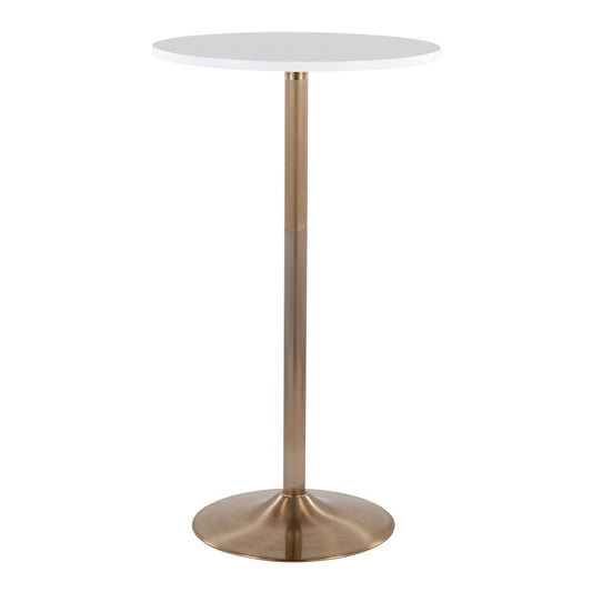 LumiSource Pebble Adjustable Table | Gold Metal & White MDF | Dining or Bar Height | 23.75 x 23.75 x 30/42 in | Model T3042-PEBAUW