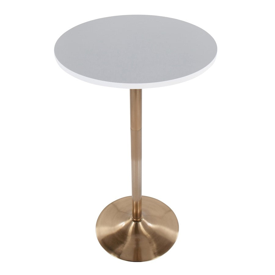 LumiSource Pebble Adjustable Table | Gold Metal & White MDF | Dining or Bar Height | 23.75 x 23.75 x 30/42 in | Model T3042-PEBAUW