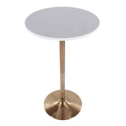 LumiSource Pebble Adjustable Table | Gold Metal & White MDF | Dining or Bar Height | 23.75 x 23.75 x 30/42 in | Model T3042-PEBAUW