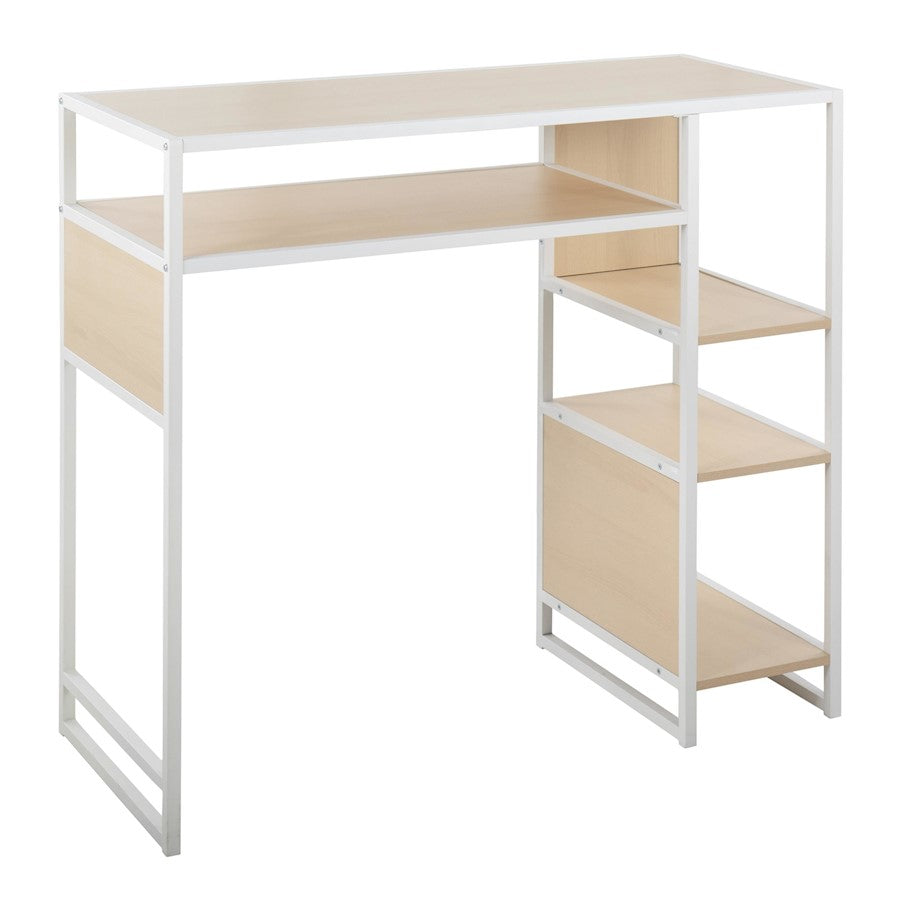 LumiSource Display Bar Height Table 43in | White Metal and Natural Wood | Kitchen Island & Bar Table | 43 x 19 x 40 in | Model T39-DISPLAYW-NA