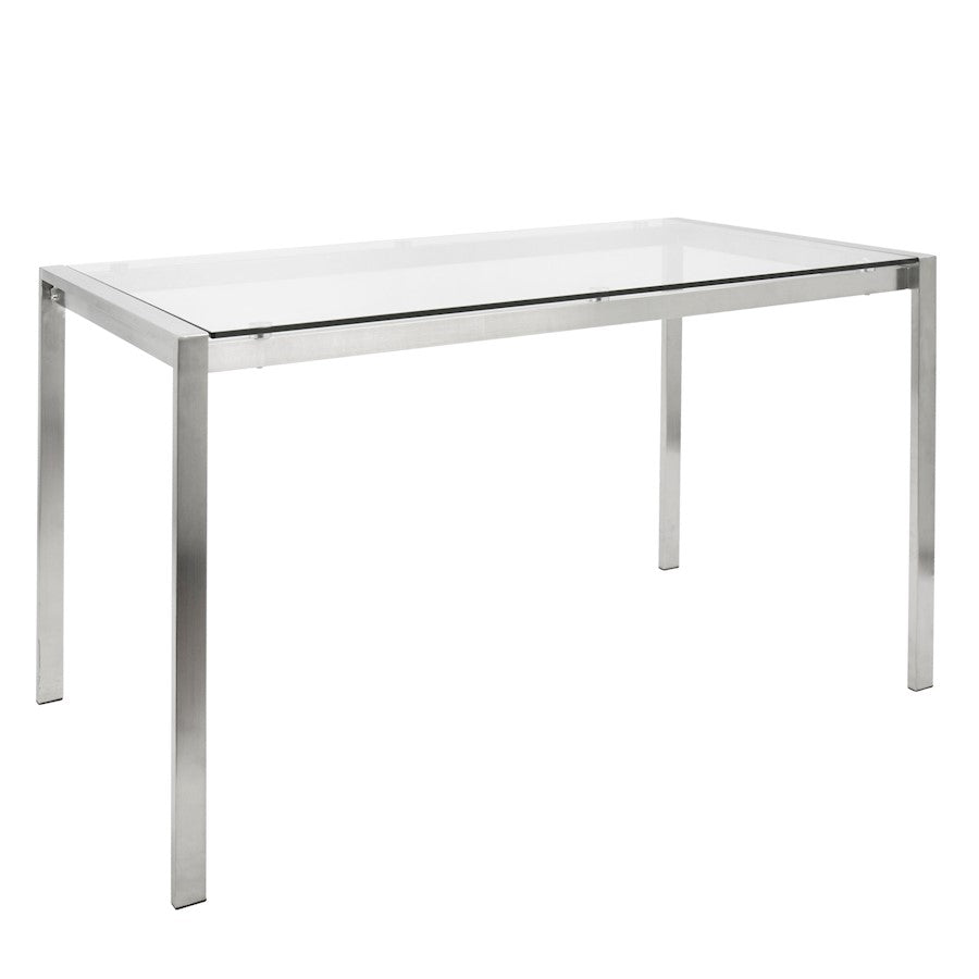 LumiSource Fuji Dining Table | Clear Glass Top & Brushed Stainless Steel Legs | Kitchen & Dining Room | 47 x 28 x 29.75 in | Model TB-FUJI4728CL