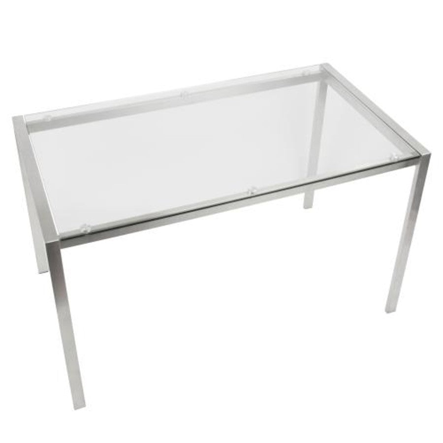 LumiSource Fuji Dining Table | Clear Glass Top & Brushed Stainless Steel Legs | Kitchen & Dining Room | 47 x 28 x 29.75 in | Model TB-FUJI4728CL
