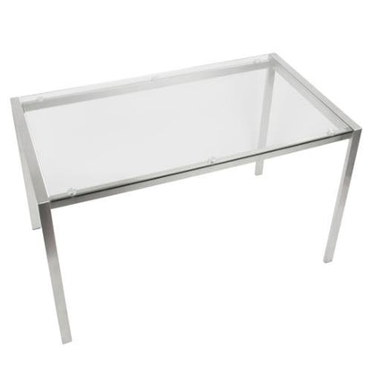 LumiSource Fuji Dining Table | Clear Glass Top & Brushed Stainless Steel Legs | Kitchen & Dining Room | 47 x 28 x 29.75 in | Model TB-FUJI4728CL