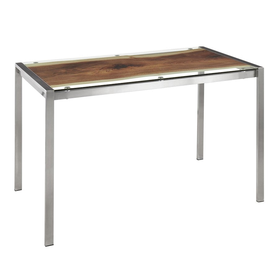 LumiSource Live Edge Dining Table | Stainless Steel & Printed Glass Top | Kitchen & Dining Room | 50 x 28 x 30 in | Model TB-LIVEEDGESS