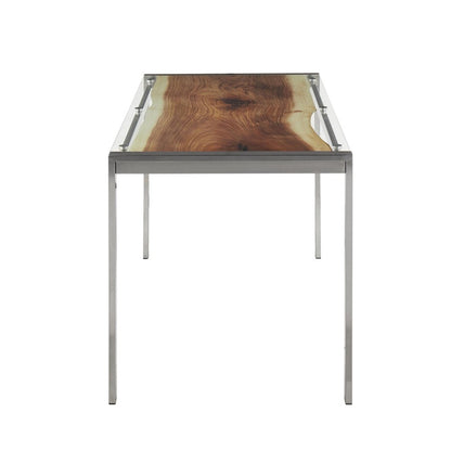 LumiSource Live Edge Dining Table | Stainless Steel & Printed Glass Top | Kitchen & Dining Room | 50 x 28 x 30 in | Model TB-LIVEEDGESS