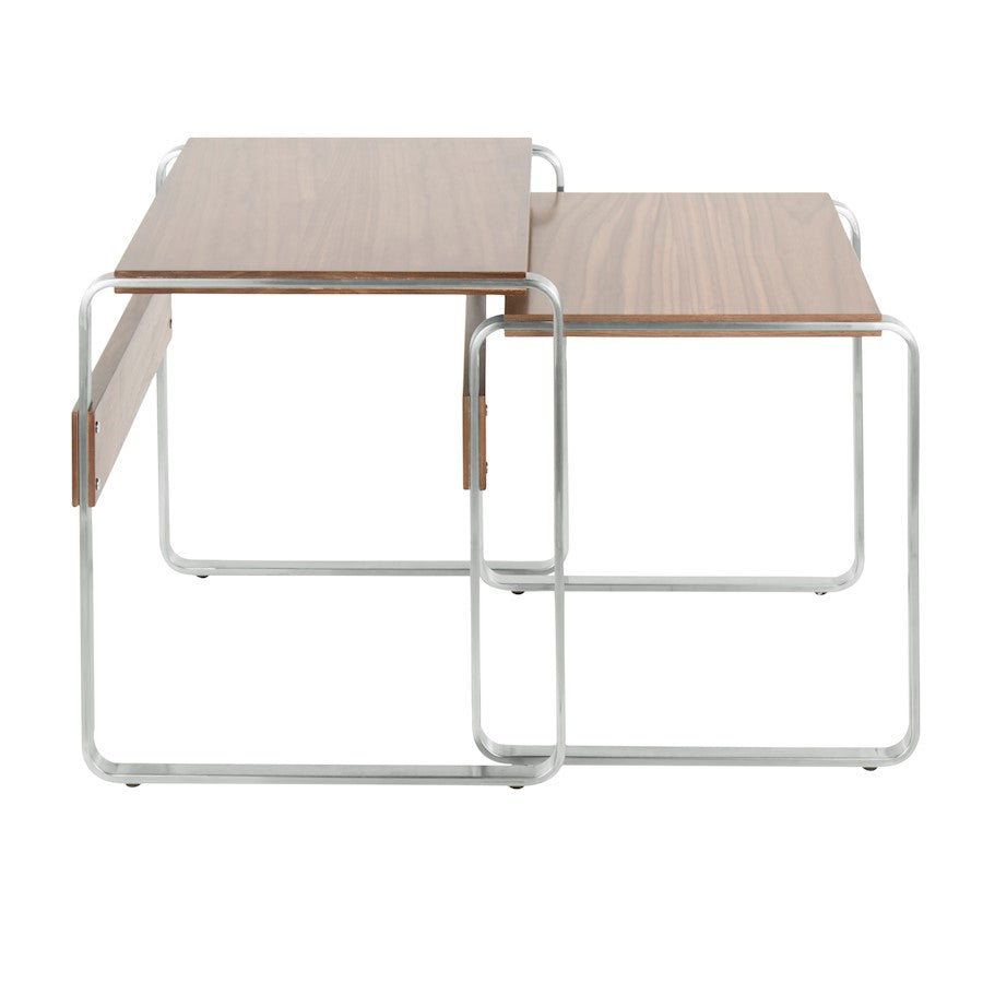 LumiSource Tea Side Nesting Tables | Walnut Wood Tops & Stainless Steel Bases | Living Room & Bedroom | 24 x 20 x 22 in | Model TB-TEASS-WL