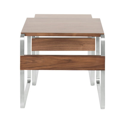 LumiSource Tea Side Nesting Tables | Walnut Wood Tops & Stainless Steel Bases | Living Room & Bedroom | 24 x 20 x 22 in | Model TB-TEASS-WL