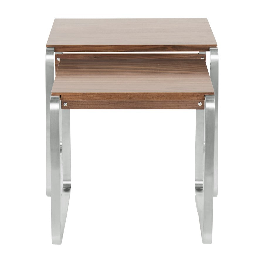 LumiSource Tea Side Nesting Tables | Walnut Wood Tops & Stainless Steel Bases | Living Room & Bedroom | 24 x 20 x 22 in | Model TB-TEASS-WL
