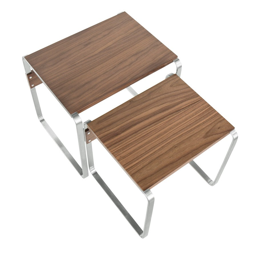 LumiSource Tea Side Nesting Tables | Walnut Wood Tops & Stainless Steel Bases | Living Room & Bedroom | 24 x 20 x 22 in | Model TB-TEASS-WL