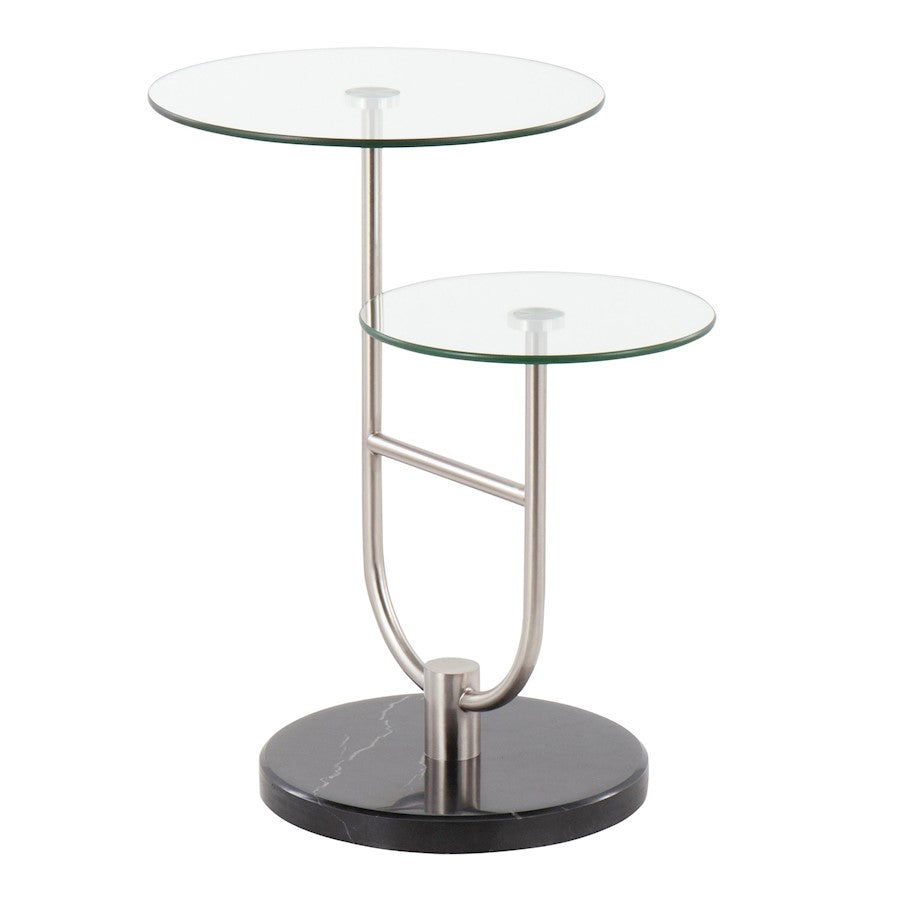 LumiSource Trombone Side Table | Glam Black Marble, Nickel & Clear Glass | Living Room & Bedroom Accent | 23 x 16 x 24 in | Model TB-TROMBONEBKMBNIGL