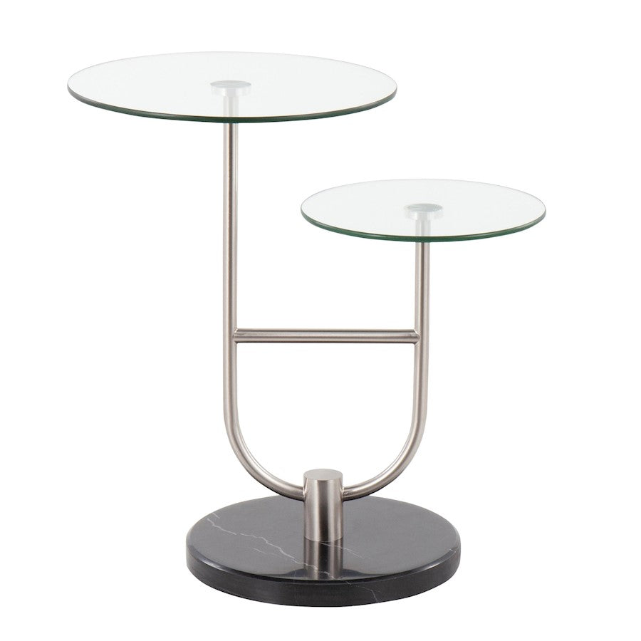 LumiSource Trombone Side Table | Glam Black Marble, Nickel & Clear Glass | Living Room & Bedroom Accent | 23 x 16 x 24 in | Model TB-TROMBONEBKMBNIGL