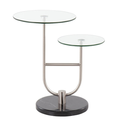 LumiSource Trombone Side Table | Glam Black Marble, Nickel & Clear Glass | Living Room & Bedroom Accent | 23 x 16 x 24 in | Model TB-TROMBONEBKMBNIGL