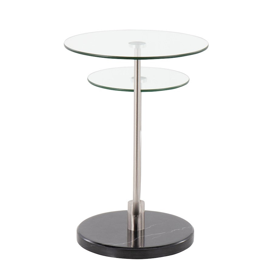 LumiSource Trombone Side Table | Glam Black Marble, Nickel & Clear Glass | Living Room & Bedroom Accent | 23 x 16 x 24 in | Model TB-TROMBONEBKMBNIGL