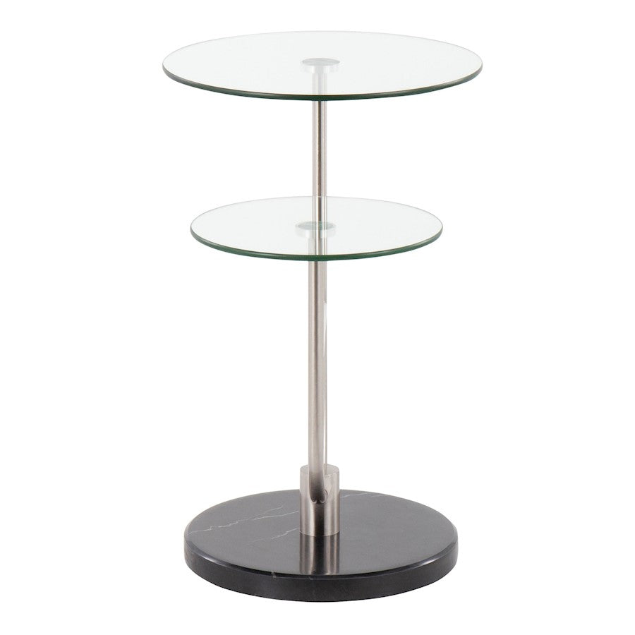 LumiSource Trombone Side Table | Glam Black Marble, Nickel & Clear Glass | Living Room & Bedroom Accent | 23 x 16 x 24 in | Model TB-TROMBONEBKMBNIGL