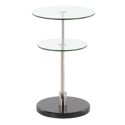 LumiSource Trombone Side Table | Glam Black Marble, Nickel & Clear Glass | Living Room & Bedroom Accent | 23 x 16 x 24 in | Model TB-TROMBONEBKMBNIGL