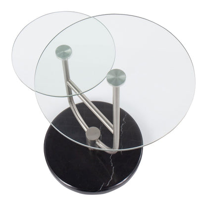 LumiSource Trombone Side Table | Glam Black Marble, Nickel & Clear Glass | Living Room & Bedroom Accent | 23 x 16 x 24 in | Model TB-TROMBONEBKMBNIGL
