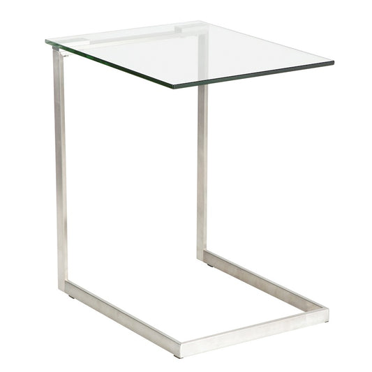 LumiSource Zenn Glass End Table | Contemporary Brushed Stainless Steel & Tempered Glass | Living Room & Bedroom | 19 x 16 x 22 in | Model TB-ZENNGLS