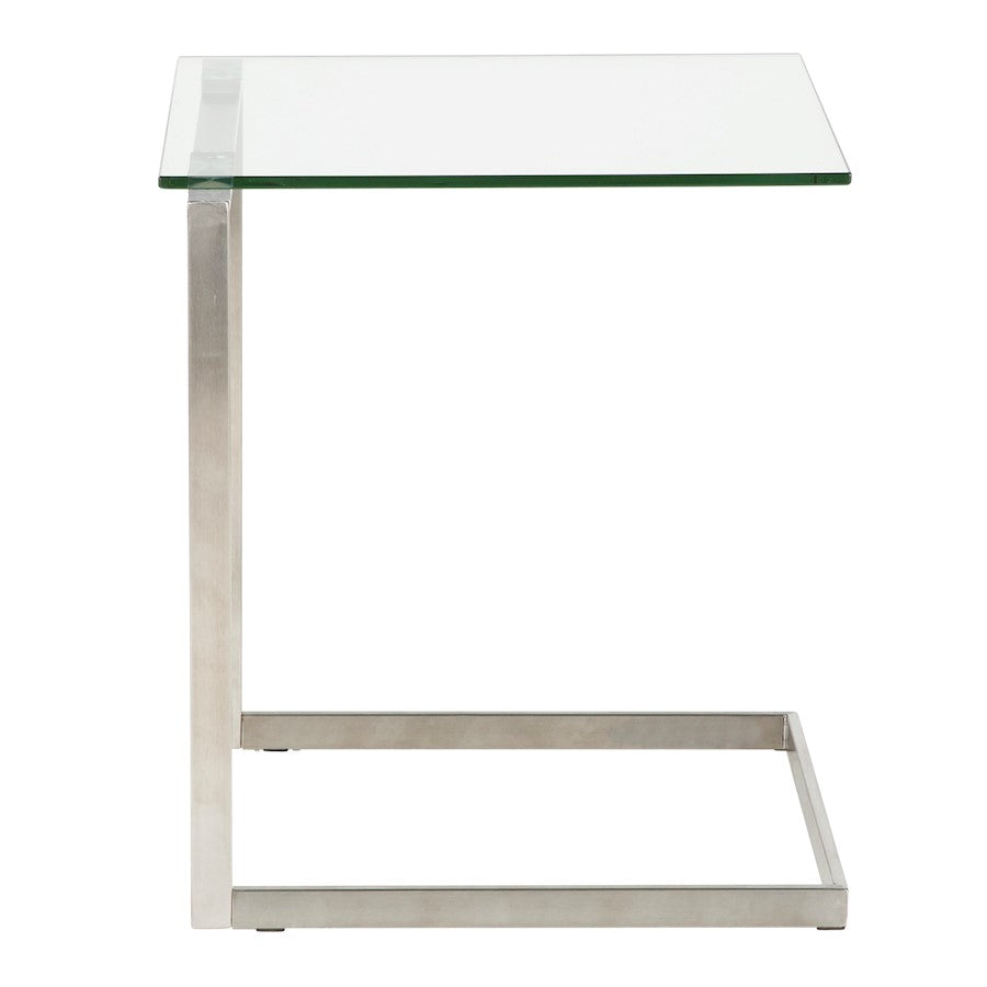 LumiSource Zenn Glass End Table | Contemporary Brushed Stainless Steel & Tempered Glass | Living Room & Bedroom | 19 x 16 x 22 in | Model TB-ZENNGLS
