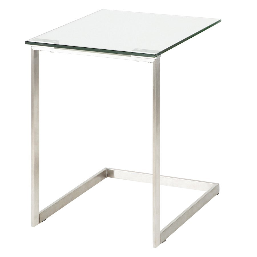 LumiSource Zenn Glass End Table | Contemporary Brushed Stainless Steel & Tempered Glass | Living Room & Bedroom | 19 x 16 x 22 in | Model TB-ZENNGLS