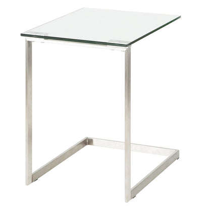 LumiSource Zenn Glass End Table | Contemporary Brushed Stainless Steel & Tempered Glass | Living Room & Bedroom | 19 x 16 x 22 in | Model TB-ZENNGLS