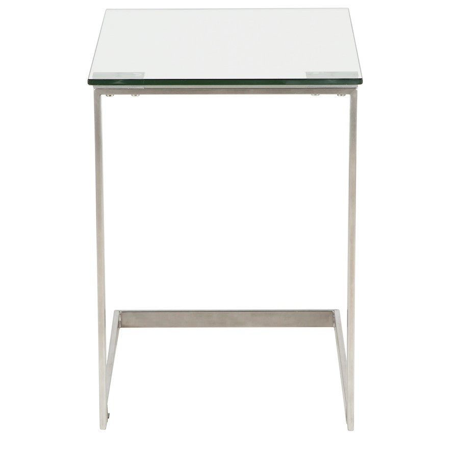 LumiSource Zenn Glass End Table | Contemporary Brushed Stainless Steel & Tempered Glass | Living Room & Bedroom | 19 x 16 x 22 in | Model TB-ZENNGLS