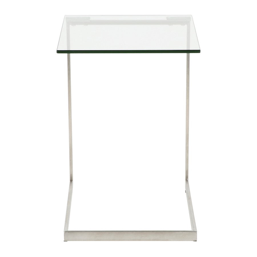 LumiSource Zenn Glass End Table | Contemporary Brushed Stainless Steel & Tempered Glass | Living Room & Bedroom | 19 x 16 x 22 in | Model TB-ZENNGLS